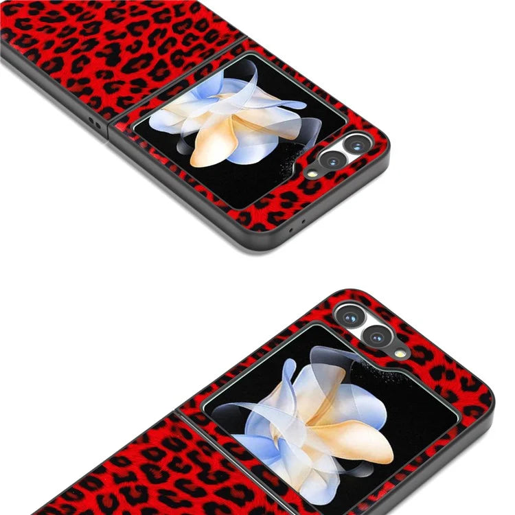 For Samsung Galaxy Z Flip6 5G Case Black Edge PU+PC Leopard Pattern Phone Cover