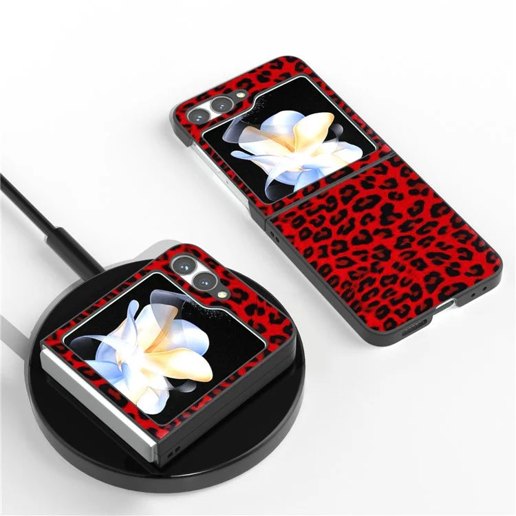 For Samsung Galaxy Z Flip6 5G Case Black Edge PU+PC Leopard Pattern Phone Cover