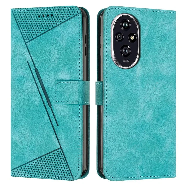 For Honor 200 Pro 5G Case Leather Wallet Flip Phone Cover with Card Holder Triangle Pattern
