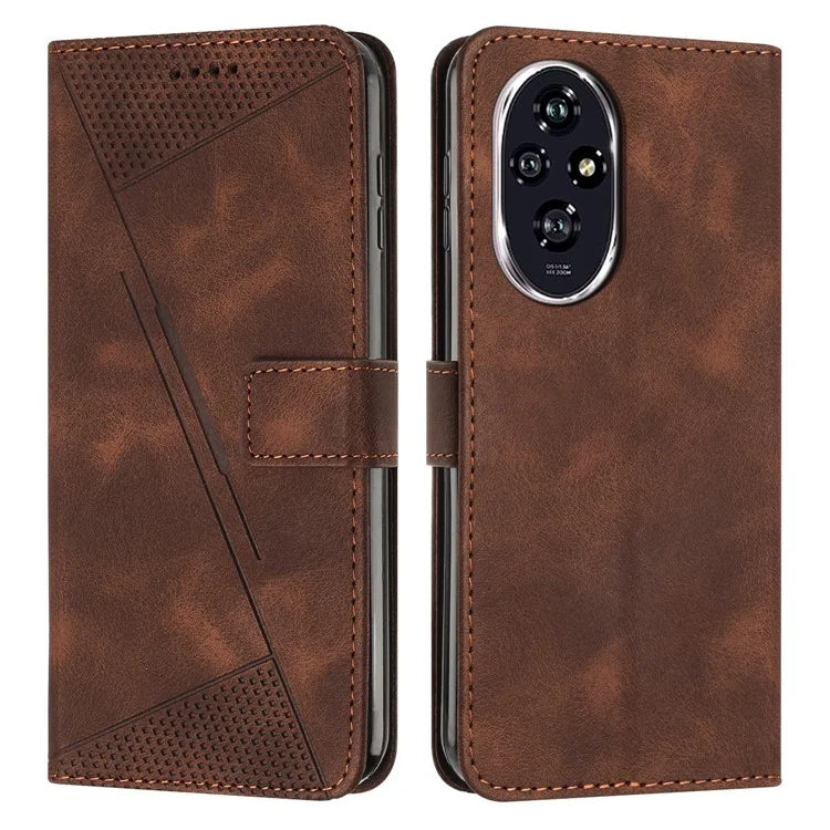 For Honor 200 Pro 5G Case Leather Wallet Flip Phone Cover with Card Holder Triangle Pattern