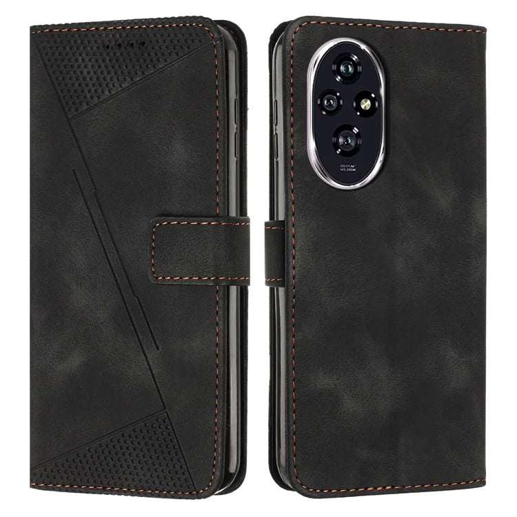 For Honor 200 Pro 5G Case Leather Wallet Flip Phone Cover with Card Holder Triangle Pattern