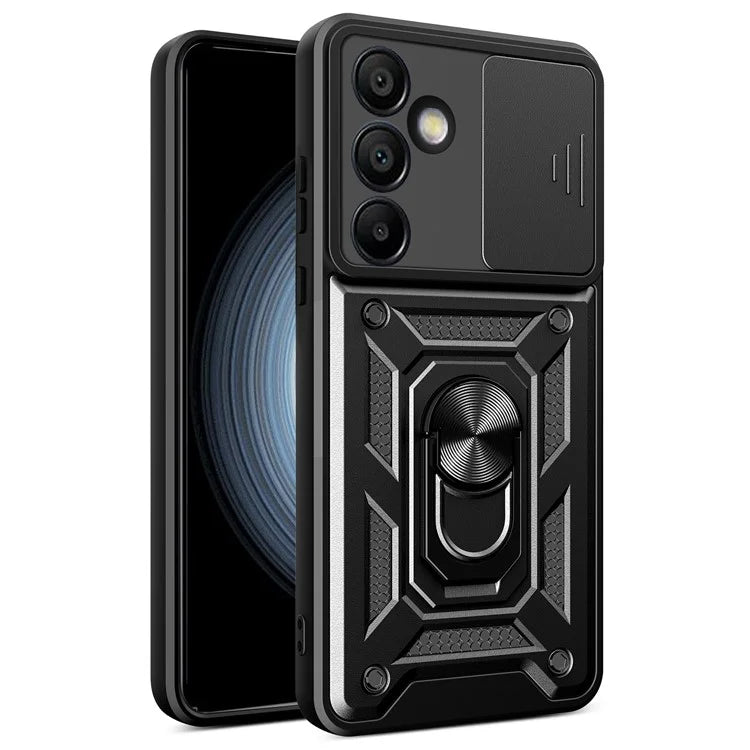 For Samsung Galaxy S24 FE Case PC+TPU Kickstand Phone Cover with Slide Camera Lid