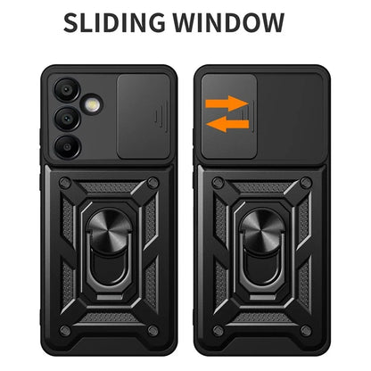 For Samsung Galaxy S24 FE Case PC+TPU Kickstand Phone Cover with Slide Camera Lid
