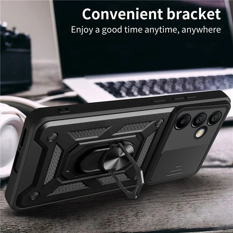 For Samsung Galaxy S24 FE Case PC+TPU Kickstand Phone Cover with Slide Camera Lid