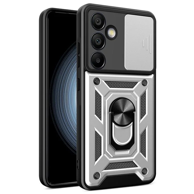For Samsung Galaxy S24 FE Case PC+TPU Kickstand Phone Cover with Slide Camera Lid