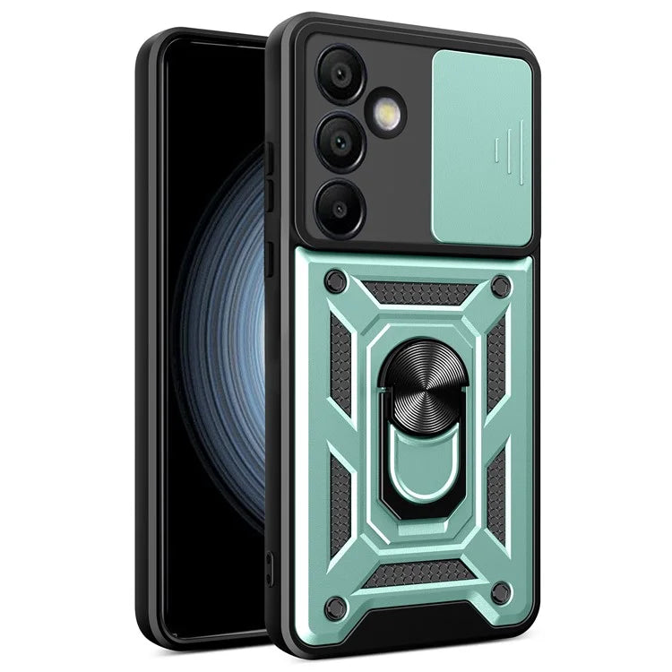 For Samsung Galaxy S24 FE Case PC+TPU Kickstand Phone Cover with Slide Camera Lid