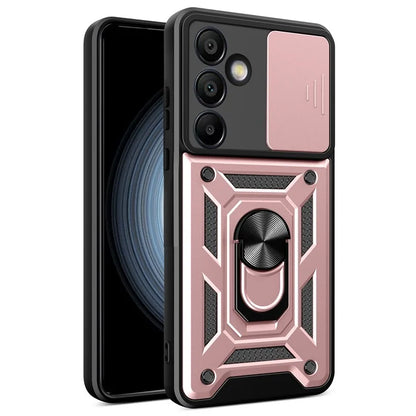 For Samsung Galaxy S24 FE Case PC+TPU Kickstand Phone Cover with Slide Camera Lid