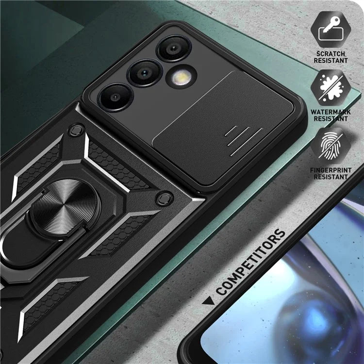 For Samsung Galaxy S24 FE Case PC+TPU Kickstand Phone Cover with Slide Camera Lid