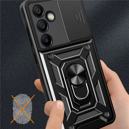 For Samsung Galaxy S24 FE Case PC+TPU Kickstand Phone Cover with Slide Camera Lid