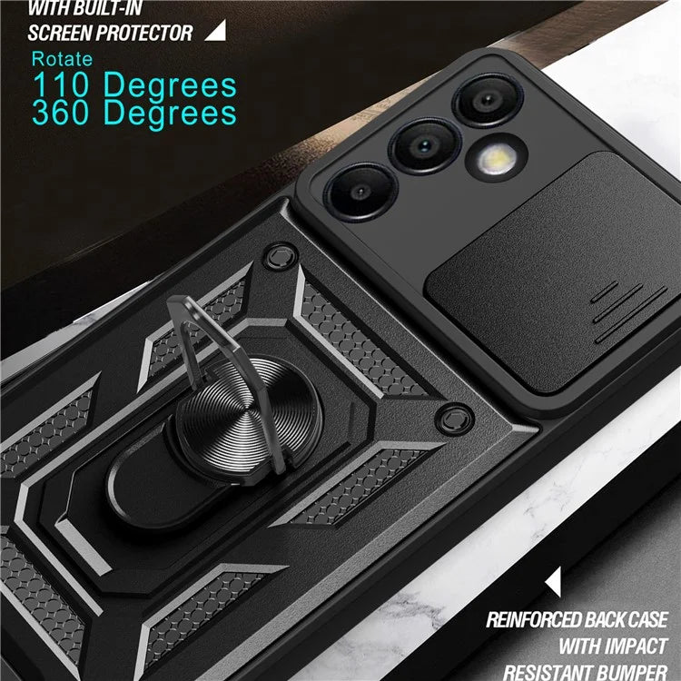 For Samsung Galaxy S24 FE Case PC+TPU Kickstand Phone Cover with Slide Camera Lid