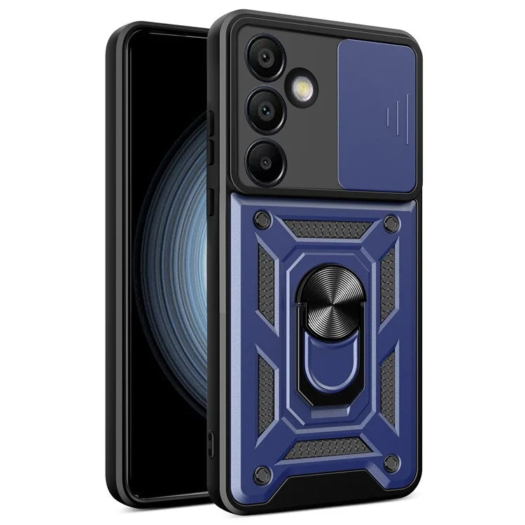 For Samsung Galaxy S24 FE Case PC+TPU Kickstand Phone Cover with Slide Camera Lid