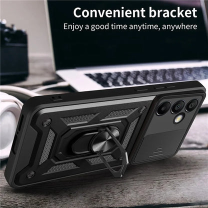 For Samsung Galaxy S24 FE Case PC+TPU Kickstand Phone Cover with Slide Camera Lid
