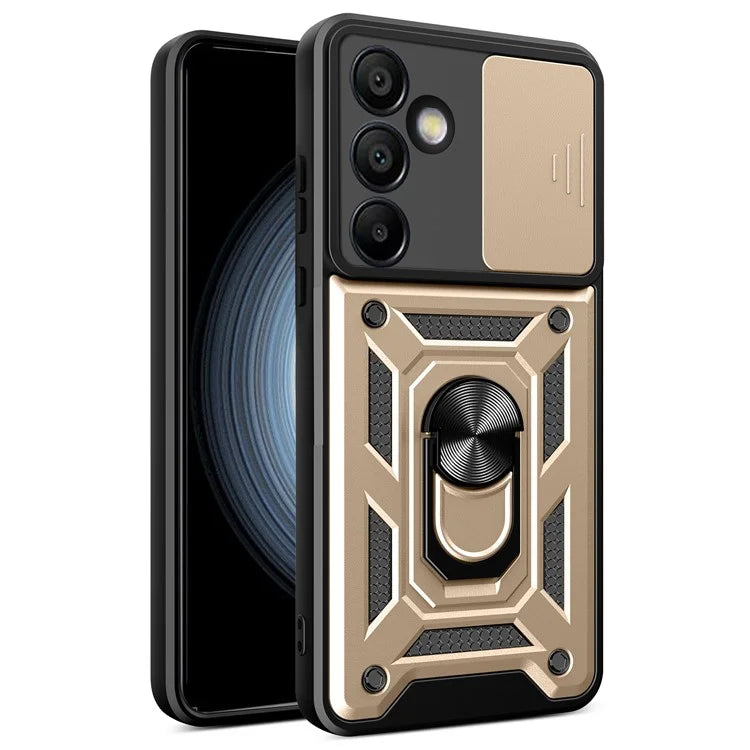 For Samsung Galaxy S24 FE Case PC+TPU Kickstand Phone Cover with Slide Camera Lid