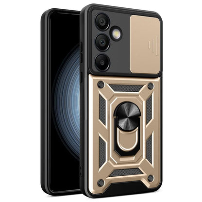 For Samsung Galaxy S24 FE Case PC+TPU Kickstand Phone Cover with Slide Camera Lid