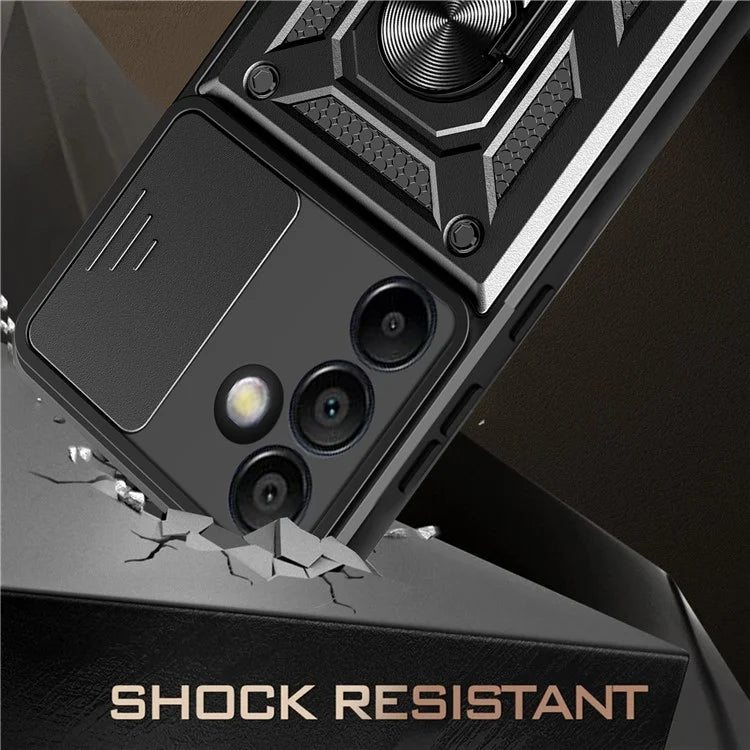 For Samsung Galaxy S24 FE Case PC+TPU Kickstand Phone Cover with Slide Camera Lid