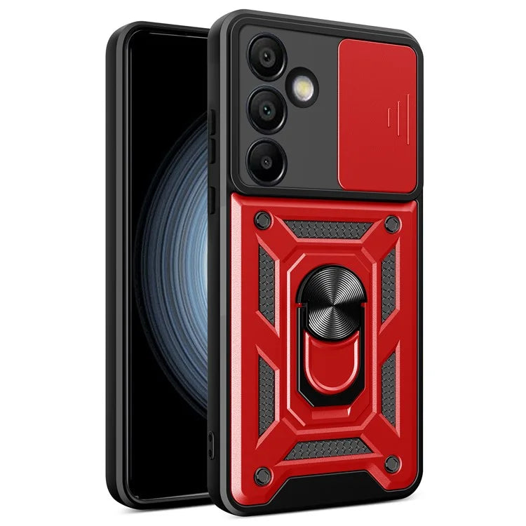 For Samsung Galaxy S24 FE Case PC+TPU Kickstand Phone Cover with Slide Camera Lid