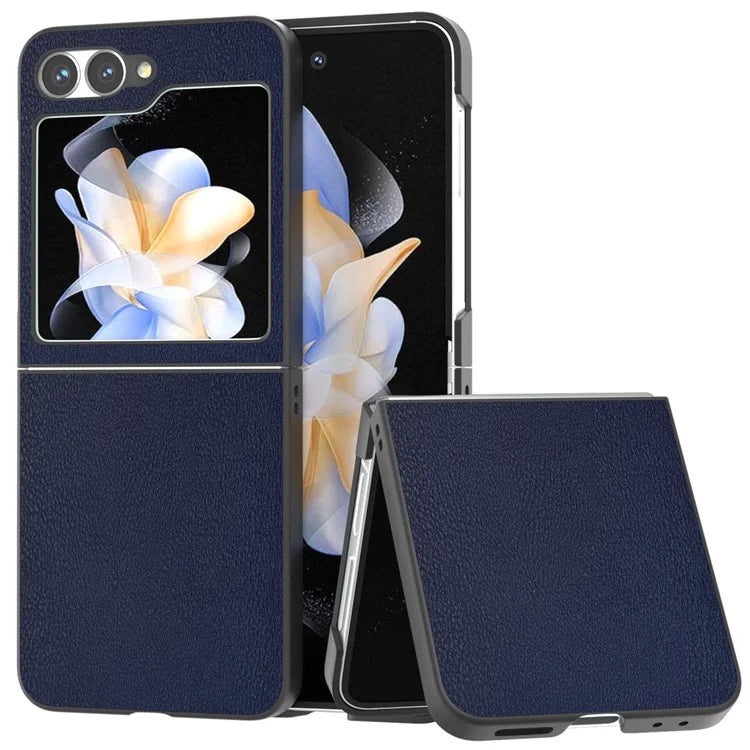 For Samsung Galaxy Z Flip6 5G Case PU Leather Coated Hard PC Folding Phone Cover