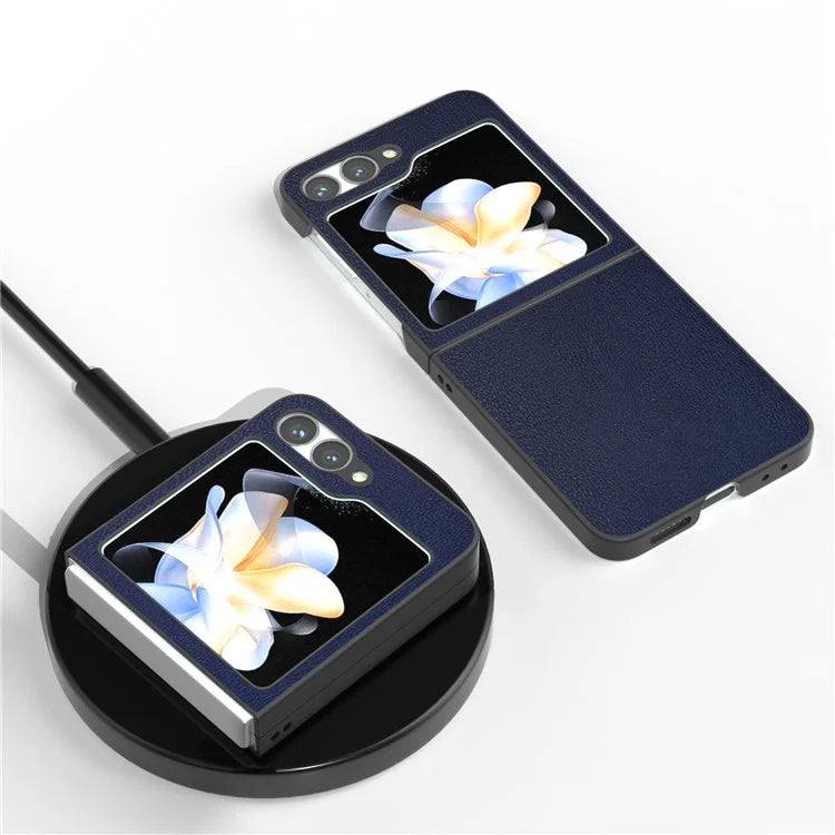For Samsung Galaxy Z Flip6 5G Case PU Leather Coated Hard PC Folding Phone Cover