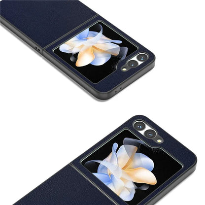 For Samsung Galaxy Z Flip6 5G Case PU Leather Coated Hard PC Folding Phone Cover
