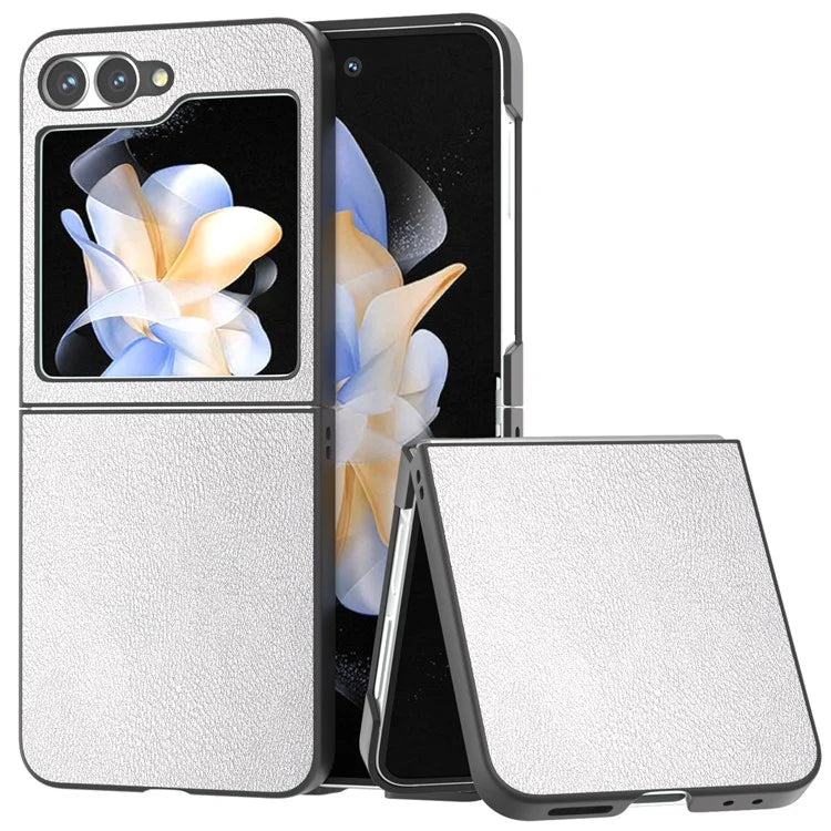 For Samsung Galaxy Z Flip6 5G Case PU Leather Coated Hard PC Folding Phone Cover