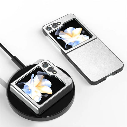 For Samsung Galaxy Z Flip6 5G Case PU Leather Coated Hard PC Folding Phone Cover
