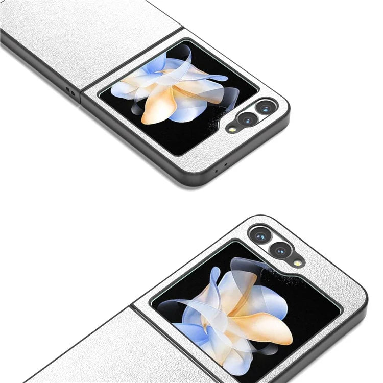 For Samsung Galaxy Z Flip6 5G Case PU Leather Coated Hard PC Folding Phone Cover