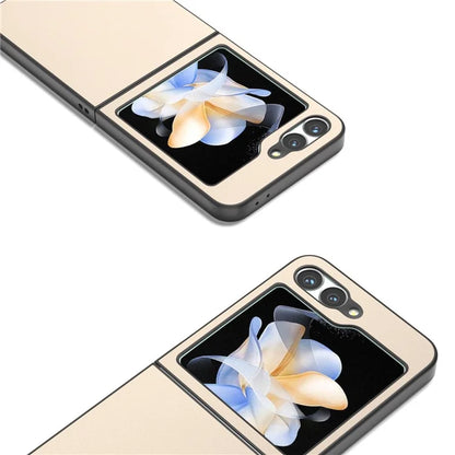 For Samsung Galaxy Z Flip6 5G Case PU Leather Coated Hard PC Folding Phone Cover