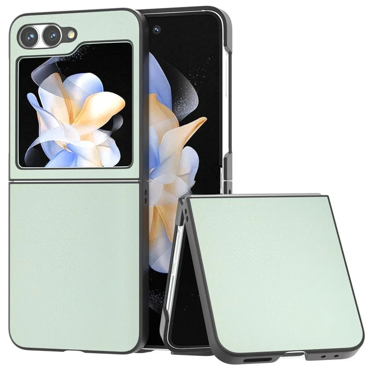For Samsung Galaxy Z Flip6 5G Case PU Leather Coated Hard PC Folding Phone Cover