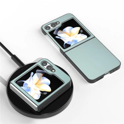 For Samsung Galaxy Z Flip6 5G Case PU Leather Coated Hard PC Folding Phone Cover