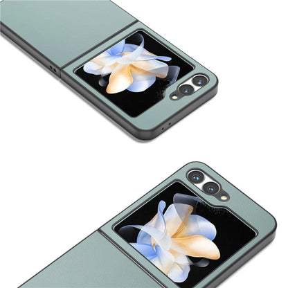 For Samsung Galaxy Z Flip6 5G Case PU Leather Coated Hard PC Folding Phone Cover