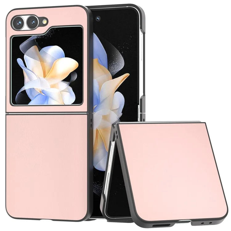 For Samsung Galaxy Z Flip6 5G Case PU Leather Coated Hard PC Folding Phone Cover