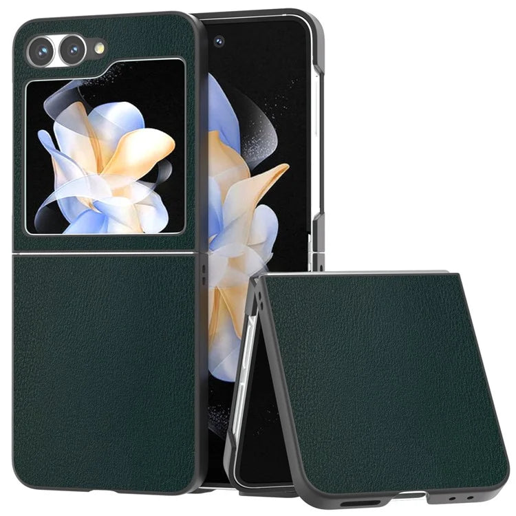 For Samsung Galaxy Z Flip6 5G Case PU Leather Coated Hard PC Folding Phone Cover