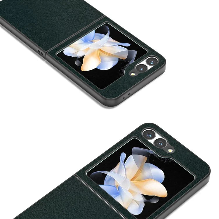 For Samsung Galaxy Z Flip6 5G Case PU Leather Coated Hard PC Folding Phone Cover