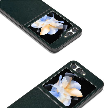 For Samsung Galaxy Z Flip6 5G Case PU Leather Coated Hard PC Folding Phone Cover