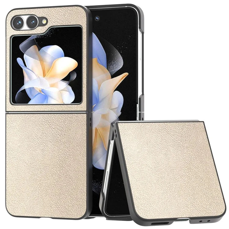 For Samsung Galaxy Z Flip6 5G Case PU Leather Coated Hard PC Folding Phone Cover
