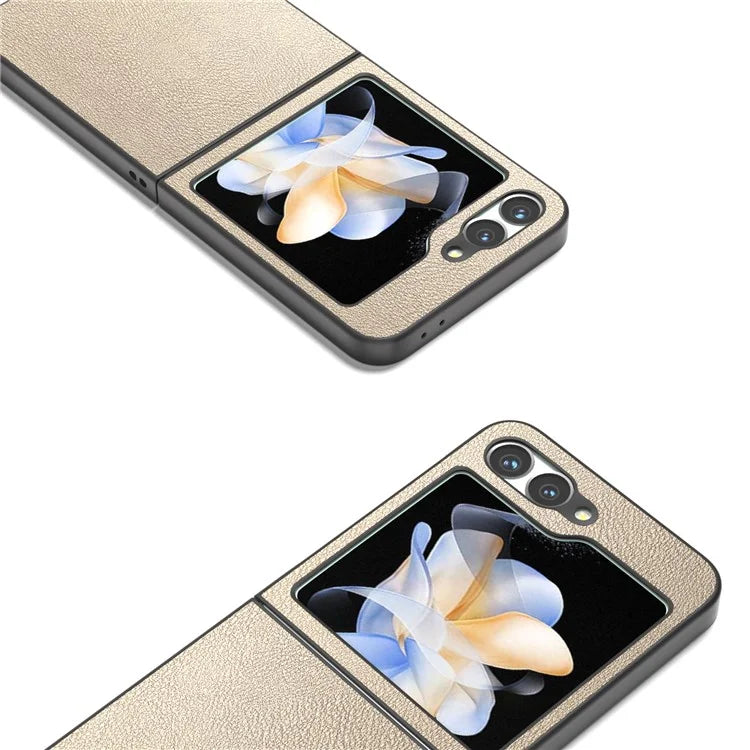 For Samsung Galaxy Z Flip6 5G Case PU Leather Coated Hard PC Folding Phone Cover
