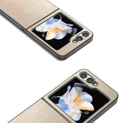 For Samsung Galaxy Z Flip6 5G Case PU Leather Coated Hard PC Folding Phone Cover