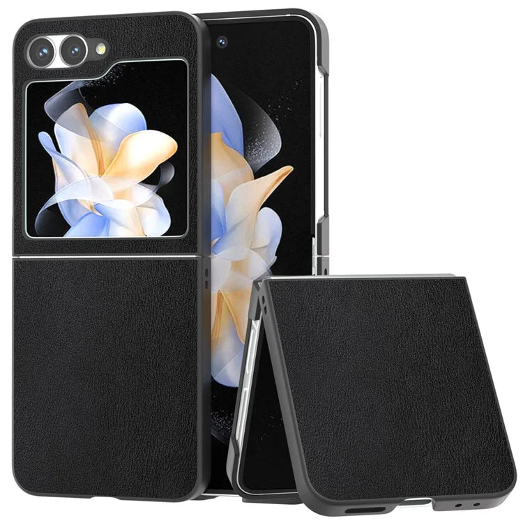 For Samsung Galaxy Z Flip6 5G Case PU Leather Coated Hard PC Folding Phone Cover
