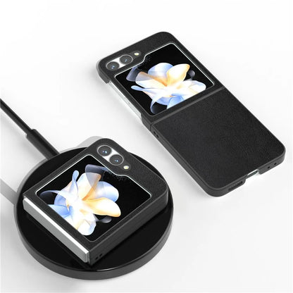For Samsung Galaxy Z Flip6 5G Case PU Leather Coated Hard PC Folding Phone Cover