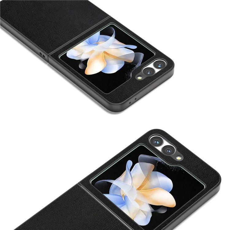 For Samsung Galaxy Z Flip6 5G Case PU Leather Coated Hard PC Folding Phone Cover