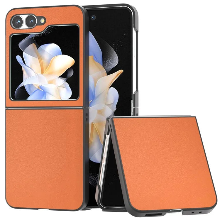 For Samsung Galaxy Z Flip6 5G Case PU Leather Coated Hard PC Folding Phone Cover
