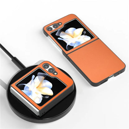 For Samsung Galaxy Z Flip6 5G Case PU Leather Coated Hard PC Folding Phone Cover