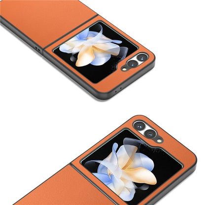 For Samsung Galaxy Z Flip6 5G Case PU Leather Coated Hard PC Folding Phone Cover