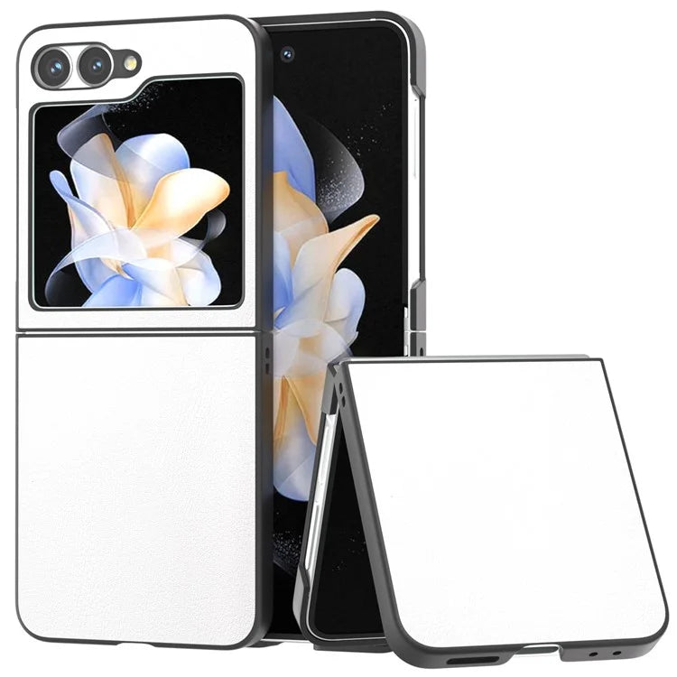 For Samsung Galaxy Z Flip6 5G Case PU Leather Coated Hard PC Folding Phone Cover