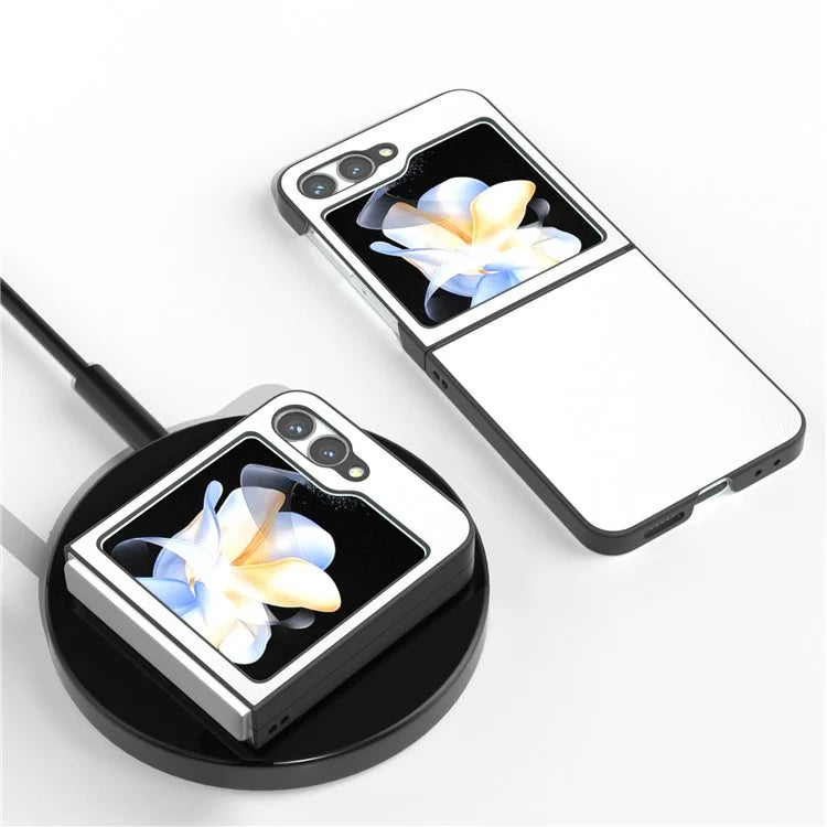 For Samsung Galaxy Z Flip6 5G Case PU Leather Coated Hard PC Folding Phone Cover