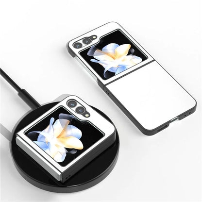 For Samsung Galaxy Z Flip6 5G Case PU Leather Coated Hard PC Folding Phone Cover