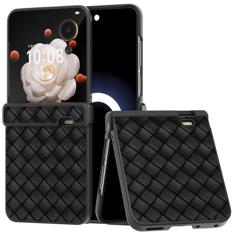 For Honor Magic V Flip 5G Case Hinge Protection Woven Texture Leather+PC Phone Cover