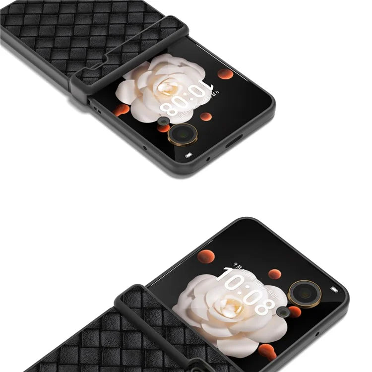 For Honor Magic V Flip 5G Case Hinge Protection Woven Texture Leather+PC Phone Cover