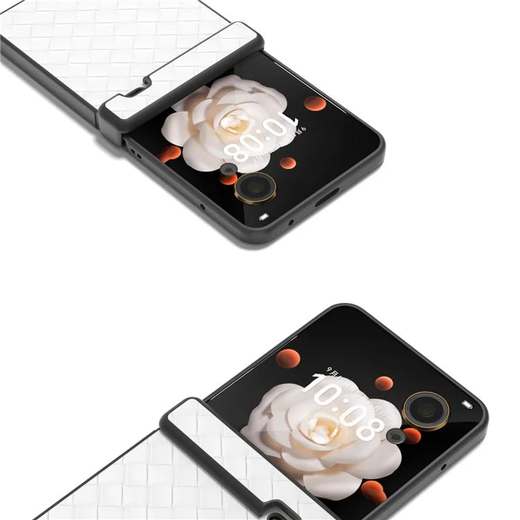 For Honor Magic V Flip 5G Case Hinge Protection Woven Texture Leather+PC Phone Cover