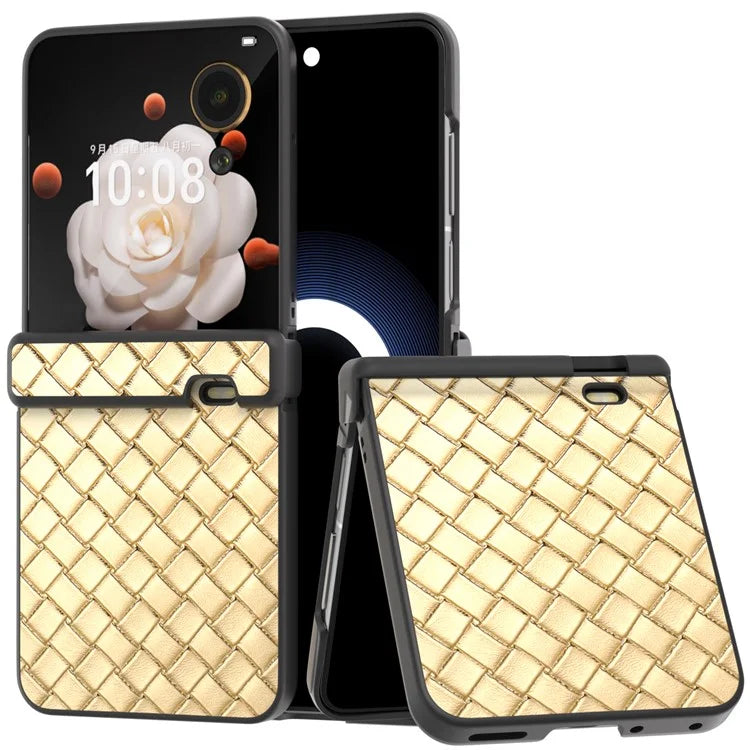For Honor Magic V Flip 5G Case Hinge Protection Woven Texture Leather+PC Phone Cover